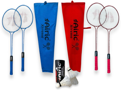 Airic Multi Xtreme Double Shaft Raquets with Feather Shuttles Badminton Kit
