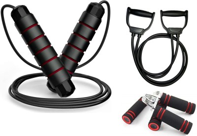 Fitnesstricks Combo of Skipping Rope with Double Toning Tube and 2 Foam Hand Gripper Fitness Accessory Kit Kit