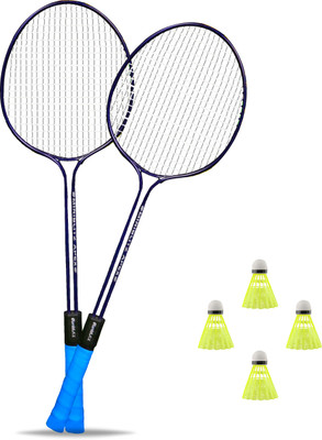 HouseOfCommon MINIBLITZ Double Shaft Iron Badminton Kit Set of 2 Rackets With 4 Nylon Shuttles Badminton Kit