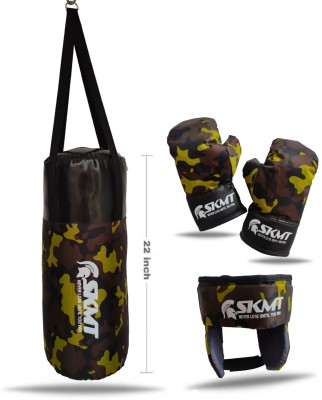 SKMT Army Design Boxing Kit of Filled Punching Bag, Gloves and Headgear for Kids (Camo, Age 7- 12 Years) Boxing Kit