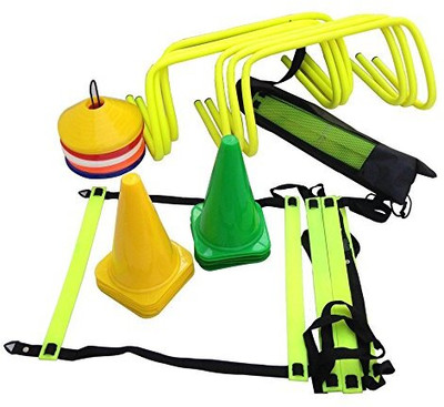 CF SPORTS 6 Inch Cones Pack of 6,10 Space Markers ,4 Meter Ladder, 6 Hurdle Agility Combo Football & Fitness Kit