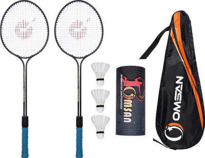 OMSAN 2 Pieces Aluminium Badminton Racket with 3 Pieces Feather Shuttles Racket Bag_ Badminton Kit