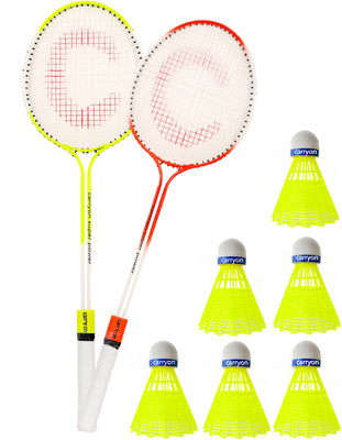 IONEX Double Shaft Multicolor Set Of 2 Piece Badminton Racket With 6 Plastic Shuttle Badminton Kit