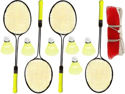 kickmixsports Badminton Racquet Set Of 4pcs With 6pcs Nylon Shuttles 1 Net Badminton Kit