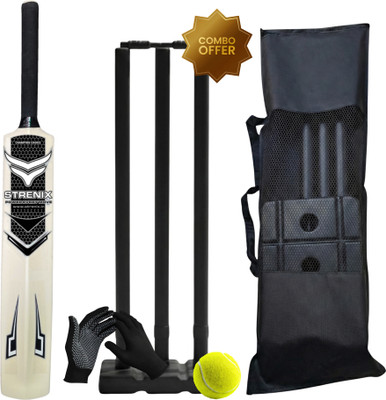 STRENIX Complete Cricket Kit (1 Bat,1 Ball,1 Bag,1GlovesSet, Stump Set) For Champions Cricket Kit