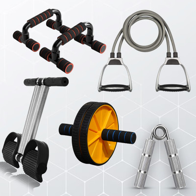 Manogyam Double Toning Tube,Tummy Trimmer ,Pushup bar And Ab roller,Metal Hand Gripper Fitness Accessory Kit Kit