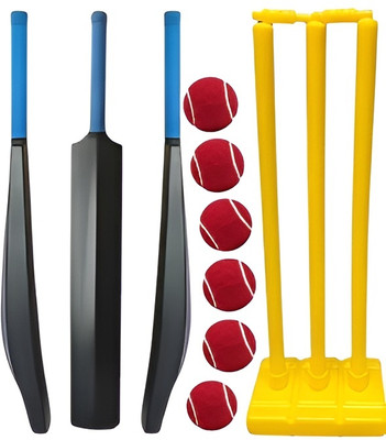 Krishav Trading Combo Set Pvc Plastic Bat With Plastic Wicket Set 3 Stumps And 6 Tennis Ball Cricket Kit