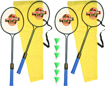 omexx Double Shaft Badminton Racquet Set (4pcs) with 6 Shuttle Badminton Kit
