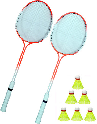 HouseOfCommon Badminton Racquet Set Of 2 Piece With 6 Piece Nylon Shuttle Badminton Kit n Badminton Kit