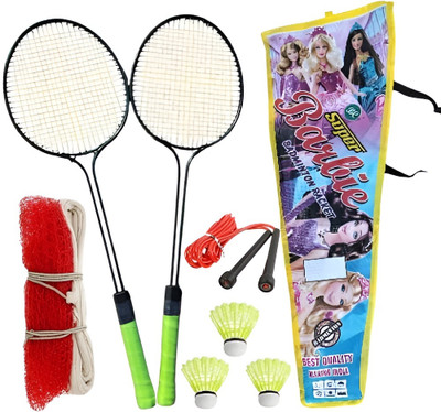 kickmixsports Badminton Raquet Set of 2pcs With 3pcs Nylon Shuttles 1 Skipping Rope 1 Net Badminton Kit