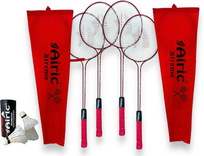 Airic Xtreme Double Shaft Raquets with Feather Shuttles Badminton Kit