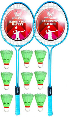 SPO Zone Double Shaft Badminton Racket Combo Kit Set Of 2 Racquet With 9 Shuttlecock Badminton Kit
