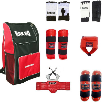 Rakso Taekwondo Kit Hand Gloves, Head Guard, Shin Guard BAG CHEST Guard FOOT GLOVE Boxing Kit