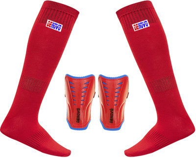 DENOVO Justry Football Kit (One Pair Lycra Plain Knee Length Football Socks + One Pair Shin Guard) Football Kit