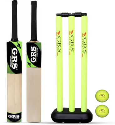GRS Kids Popular Willow Cricket Bat with Wicket Set & 2 Tennis Ball(Age 6-10 years) Cricket Kit