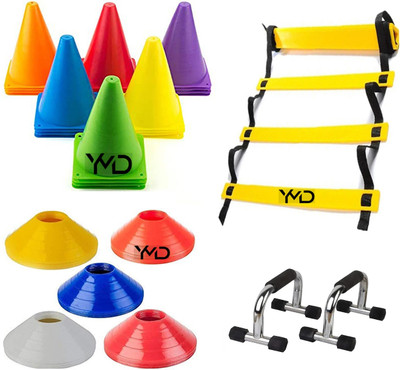 HouseOfCommon 6 Inch Cones Pack 6, 6 Space Markers, 4 Meter Ladder Agility and Pushup Bar Football Kit