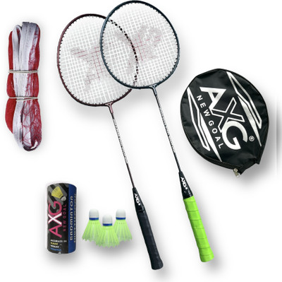 AXG NEW GOAL Scratchless A-2000 Badminton Racquets set Of 2 with 3 Plastic Shuttles and Net Badminton Kit