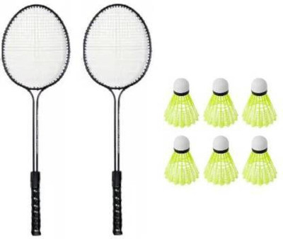 STYRKR 2 Double Shaft Racquet with 6 pc Nylon Shuttle Badminton Kit Branded Badminton Kit