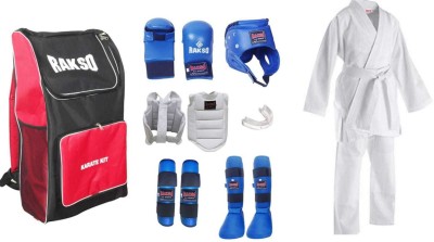 Rakso Karate Kit GlovesHead Guard,Shin Guard CHEST Guard BAG MOUTH KARATE DRESS MEDIUM Boxing Kit