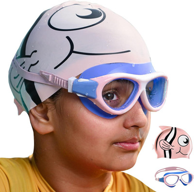 SLOVIC Goggles & Cap Set for Kids | UV Protection | Combo Swimming Kit