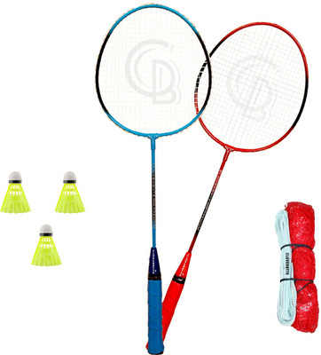 CLOVERBYTE Premium Red Blue Single Shaft 2 Badminton Rackets With 3 Nylon Shuttles And Net Badminton Kit
