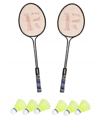 SPO Zone Badminton Set Of 2 Piece Racquet with 6 Piece Plastic Shuttlecocks Badminton Badminton Kit