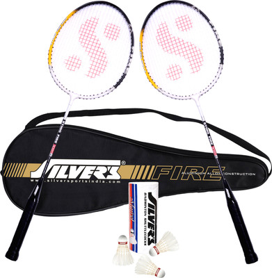 Silver's FIRE Badminton Combo- 2 Rackets with Feather Shuttle Pack of 3 Badminton Kit(NA)