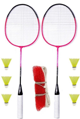 STYRKR Fox Badminton Combo- 2 Rackets with Shuttle Pack of 6 With Net Badminton Kit