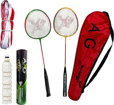 AXG NEW GOAL Thrasher Racquets Set of 2 with 10 Shuttles & Net Badminton Kit