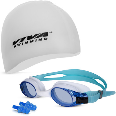 VIVA SWIMMING Combo 704 Swimming Goggles & Swimming Cap, 2 Ear Plug Swimming Kit