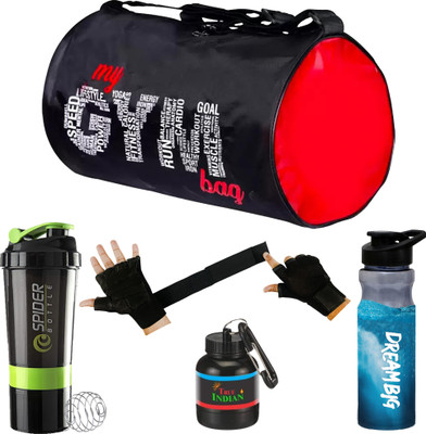 TRUE INDIAN New gym bag combo for gym bag gym shaker sipper bottle whey 2 in 1 gloves Fitness Accessory Kit Kit