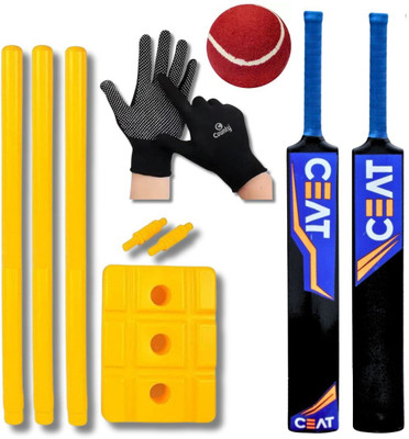 Solution24x7 NEW EDITION PVC/PLASTIC CRIKCET SET KIT WITH 1 DOTTED BLACK GLOVES FOR 15+ YRS Cricket Kit