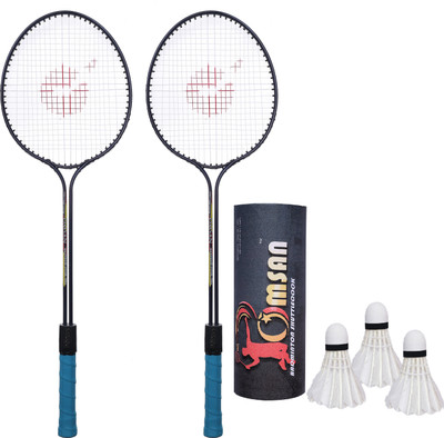 OMSAN 2 Pieces Aluminium Badminton Racket with 3 Pieces Feather Shuttles.. Badminton Kit