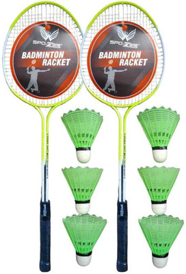 SPO Zone Badminton Kit Set Combo Of 2 Piece Racquet With 6 Piece Plastic Shuttle Badminton Kit