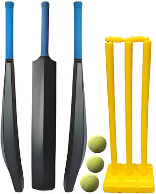Krishav Trading PVC Bat With Plastic Wicket Set 3 Stumps 2 Bails 1 Base And 3 Tennis Ball Cricket Kit