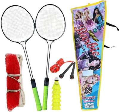 kickmixsports Badminton Raquet Set of 2pcs with 6pcs Nylon Shuttles 1 Skipping Rope 1 Net Badminton Kit