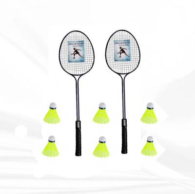 ARI SHAM SONS DOUBLE SHAFT BADMINTON SET OF 2 WITH 6 PC NYLON SHUTTLE COCK Badminton Kit