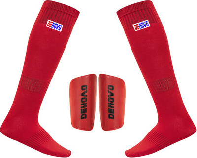DENOVO Football Kit (One Pair Large Shin Guard + One Pair Lycra Plain Knee Length Football Socks) Football Kit