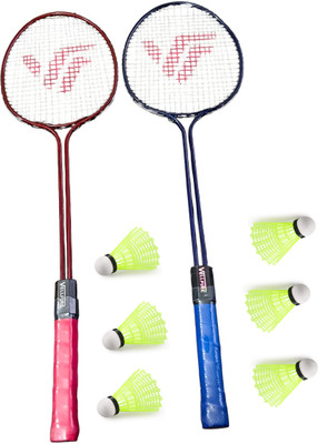 VELLFIRE 2PC DOUBLE SHAFT RACKET WITH 6 NYLON SHUTTLE COCK Badminton Kit