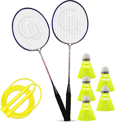 CLOVERBYTE POWER Purple LightWeight Badminton Racquet 1 Pair , 5 Shuttles & Skipping Rope Badminton Kit