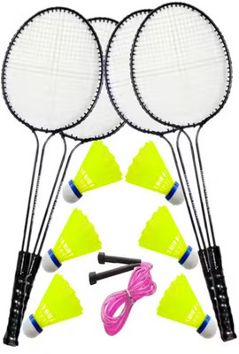 Trego 4pc double shaft racket + 6 nylon shuttle +1 pencil rope Badminton Kit