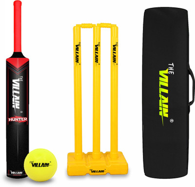 HouseOfCommon Hunter Plastic Cricket Bat (Full Size-Black) | Bat-Ball-Wicket & Kit Bag Cricket Kit
