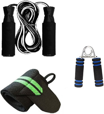 Dr Pacvu Set 3|1Small Hand Grip1 Wrist Support Arm Band & Foam Skipping Rope Gym Exercise Fitness Accessory Kit Kit