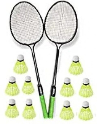 SPO Zone Badminton racket Set Of 2 Piece with 10 Piece Plastic Shuttle Kit Badminton Kit