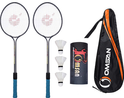 OMSAN 2 Pieces Aluminium Badminton Racket with Bag 3 Pieces Feather Shuttles Badminton Kit