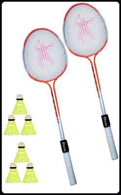 SPO Zone Badminton racket set of 2 Shuttle cocks pack of 6-15 Badminton Kit