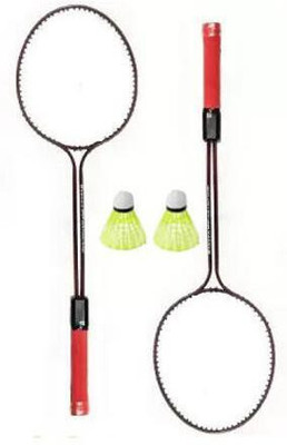 HOC Double Shaft Florescent 2 Badminton Racket,2 Plastic Shuttles Kit Branded Badminton Kit