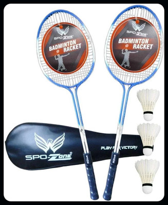 SPO Zone Badminton Racket Set Of 2 PC 3 Feathers Shuttle-29 Badminton Kit