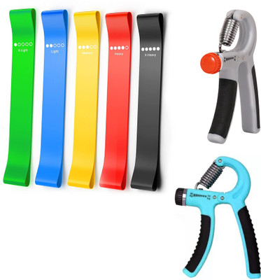 Manogyam Fitness Combo Pack of Loop Bands Set of 5 & 2Pc Hand Grippers for Workout Fitness Accessory Kit Kit