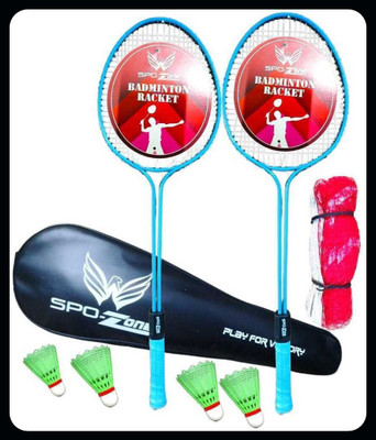 SPO Zone Plastic 4 net cover sky doubL-93 Badminton Kit